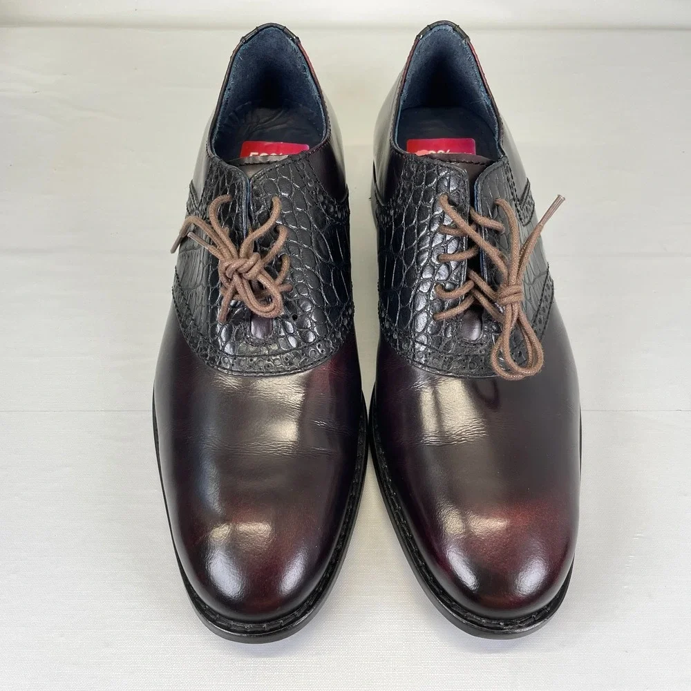 Code Haan Colton Air Saddle Oxford Shoes Mens Size 8 M Burgundy Leather Croc
